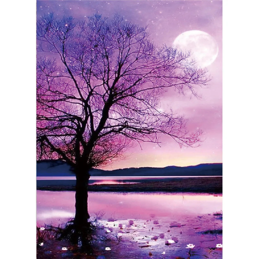 🌙🌸 30*40 Pink Moon Tree Diamond Painting 🌸🌙