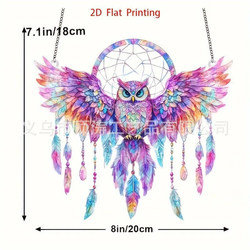 🦉🌙 20*20 Owl Dreamcatcher 2D Acrylic Suncatcher 🌙🦉