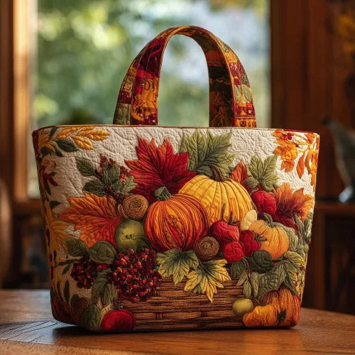 🍂 Pumpkins Design Quilted Embroidered Tote Bag - 135|G322 🍂
