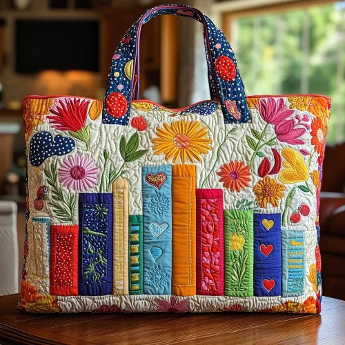 📚 Books Design Quilted Embroidered Tote Bag - 136|G320 📚