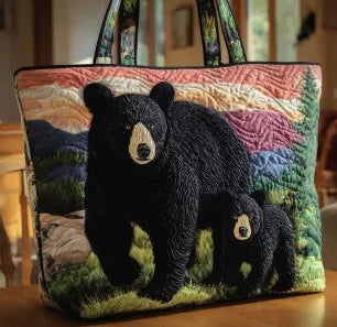 🐻 Mama Bear and Her Cub Design Quilted Embroidered Tote Bag - 112|G322 🐻