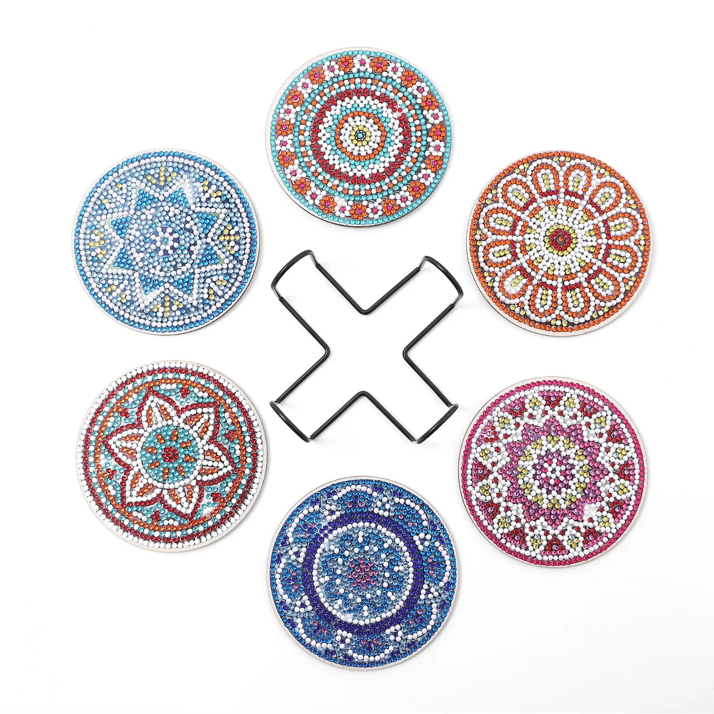 đ§Ą 6pc Bohemian Mandala Diamond Painting Coaster Set with Stand - AA1181 đ§Ą