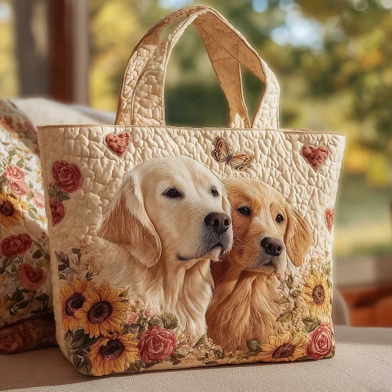 🐕 Golden Retrievers Design Quilted Embroidered Tote Bag - 113|G320 🐕