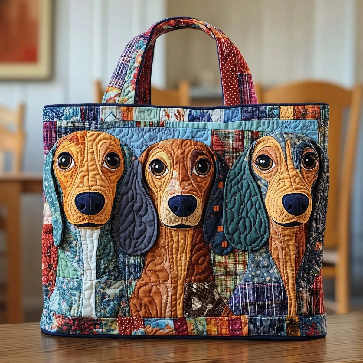🐶 Dachshunds Design Quilted Embroidered Tote Bag - 116|G321 🐶