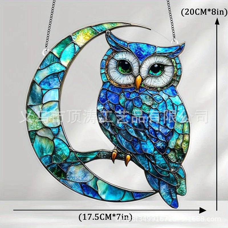 🌙🦉 20*20 Blue Moon & Owl 2D Acrylic Suncatcher 🦉🌙