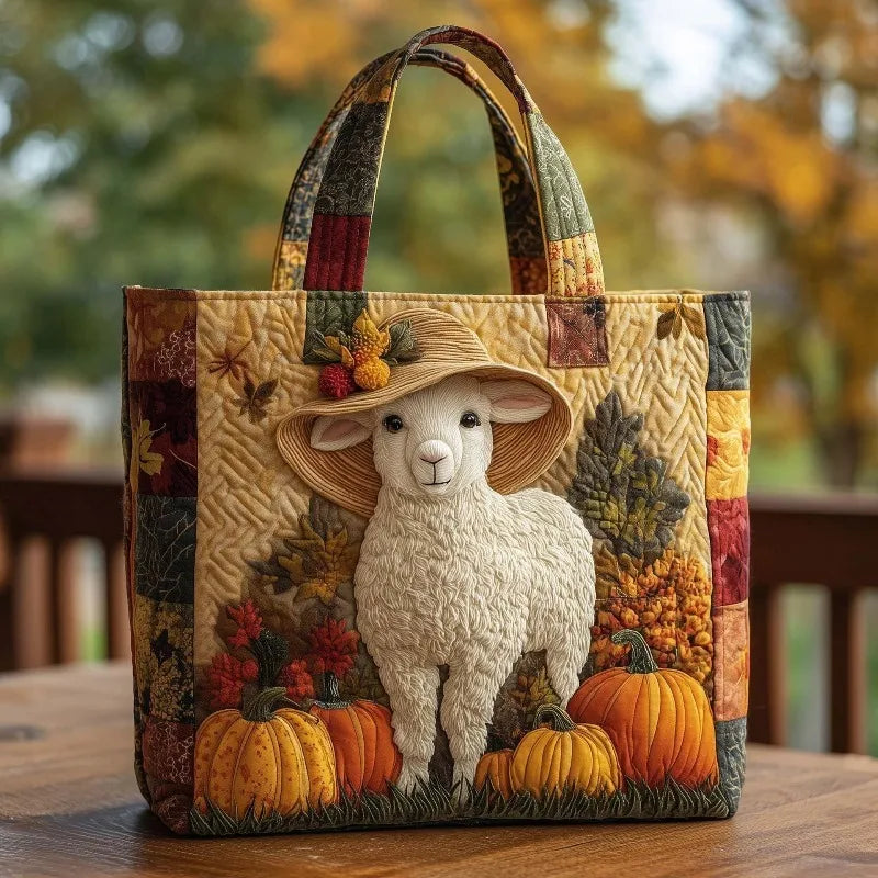 🐑🎩 Cute Sheep in a Hat Design Quilted Embroidered Tote Bag- 117|G320 🎩🐑