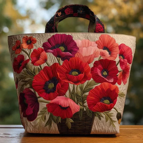 ❤️ Poppies Design Quilted Embroidered Tote Bag - YS100 ❤️
