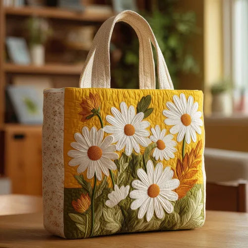 🌼💛 Yellow Daisies Design Quilted Embroidered Tote Bag - 140|G320 💛🌼