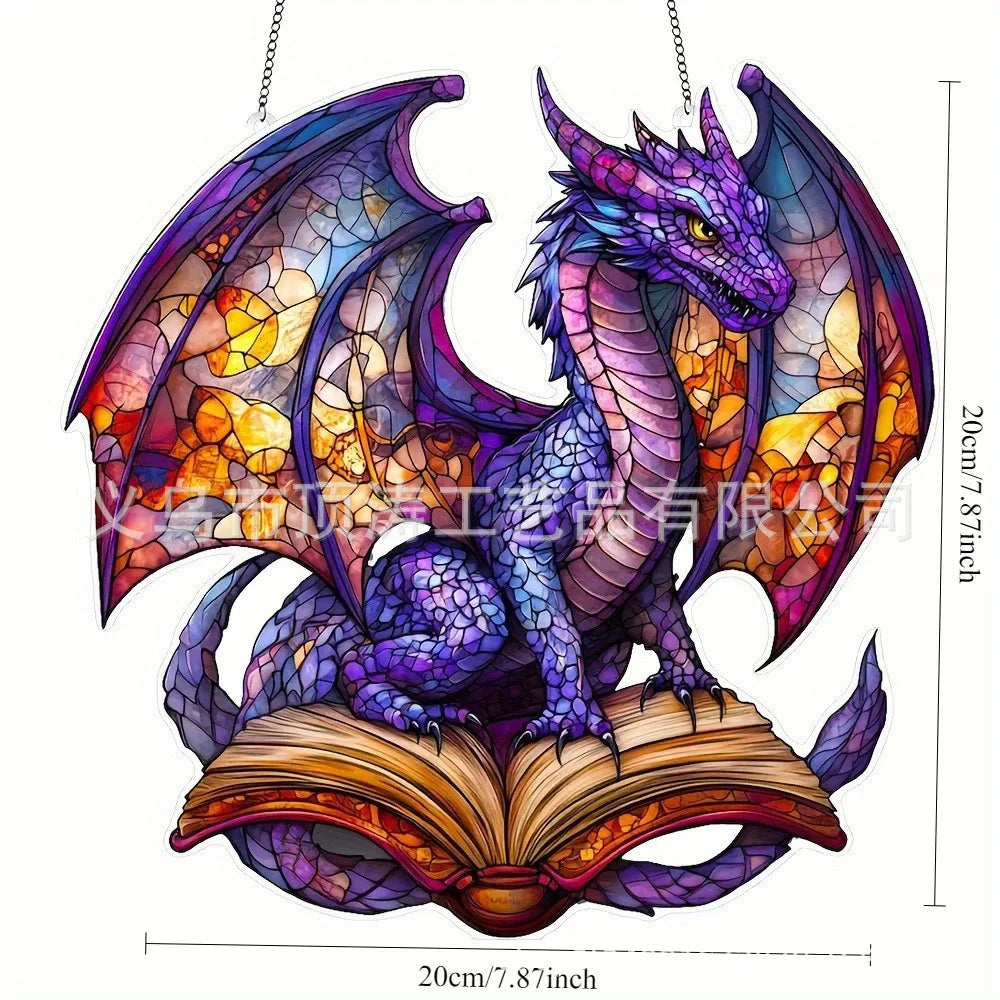 🐉📚 20*20 Purple Dragon on Book 2D Acrylic Suncatcher 📚🐉