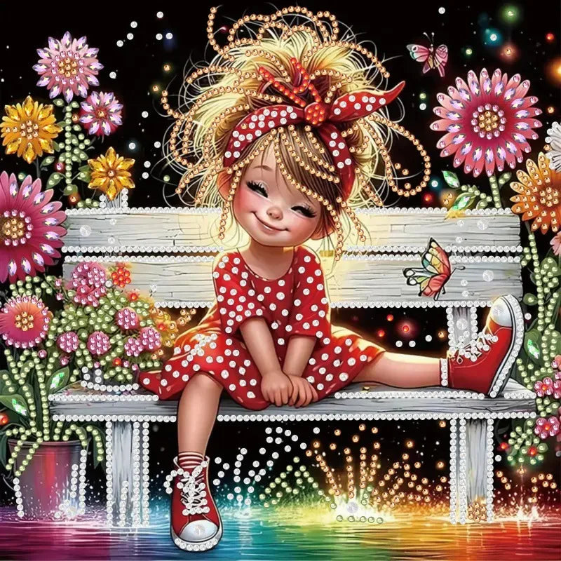 ❤️ 30*30 Little Girl in Red Polka Dot Dress Diamond Painting Kit - AB233 ❤️