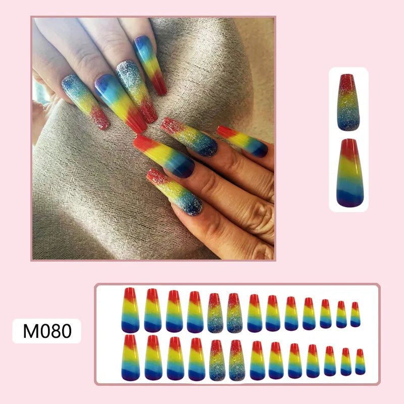 M080 Rainbow Glitter Nail Tip|Jelly Glue Style