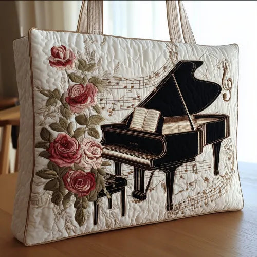 🎹 Piano Design Quilted Embroidered Tote Bag - 142|G320 🎹