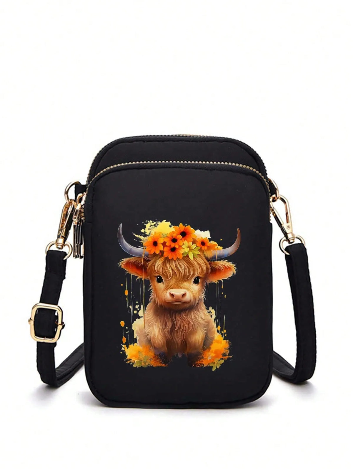🐮🧡 Highland Cow Bag Orange Flowers 🧡🐮