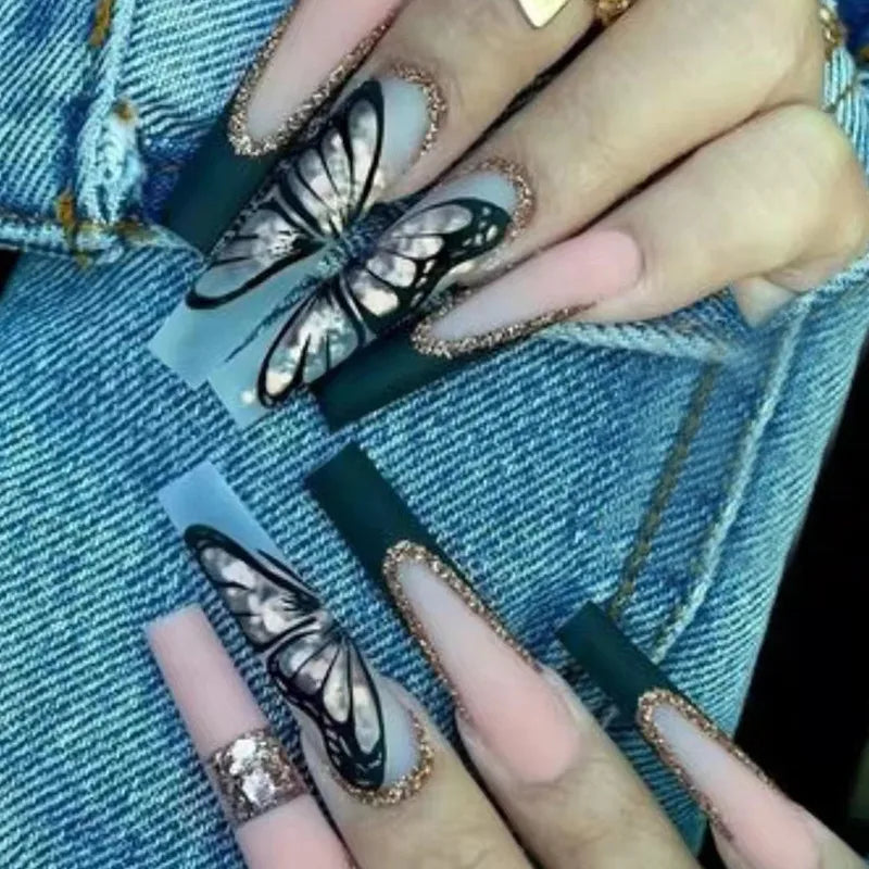Lf346 Black Gold Butterfly|Jelly Glue Model Polish Bar