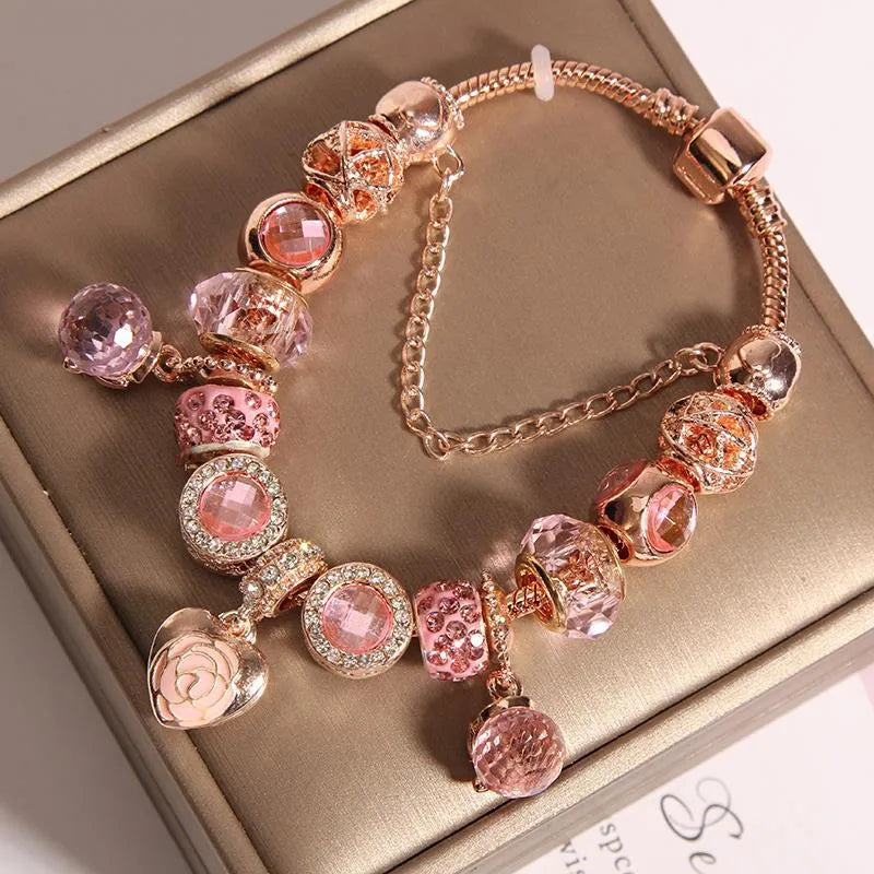 🌹 Pink Rose Crystal Fairy-Style Bracelet 🌹