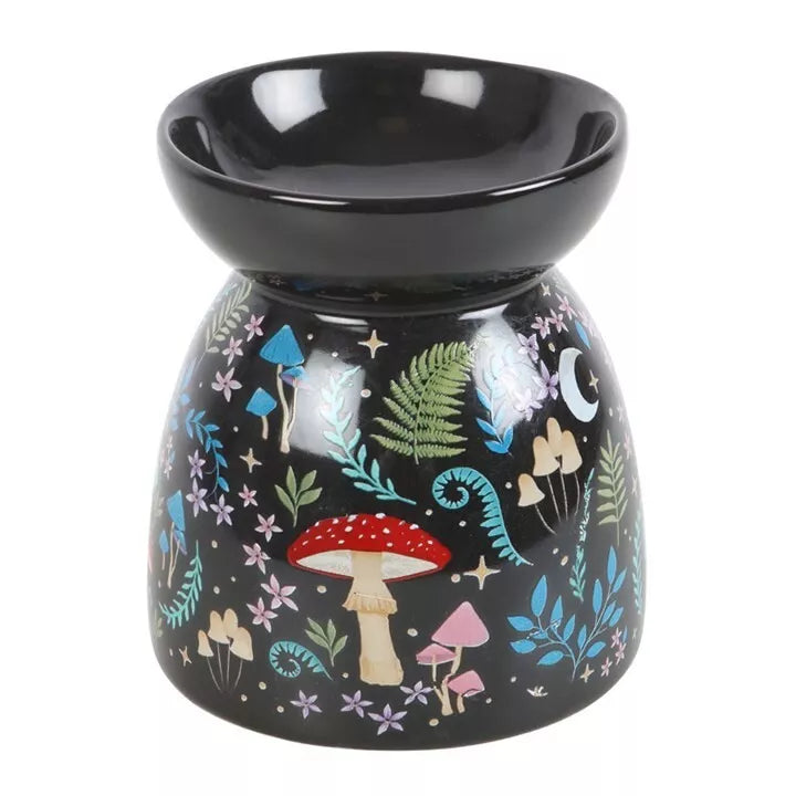 🍄✨ Ceramic Black Round Dark Forest Mushroom Tea Light Wax Melt / Oil Burner ✨🍄