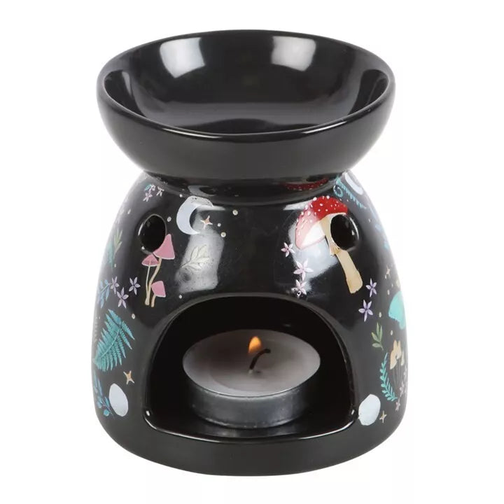 🍄✨ Ceramic Black Round Dark Forest Mushroom Tea Light Wax Melt / Oil Burner ✨🍄