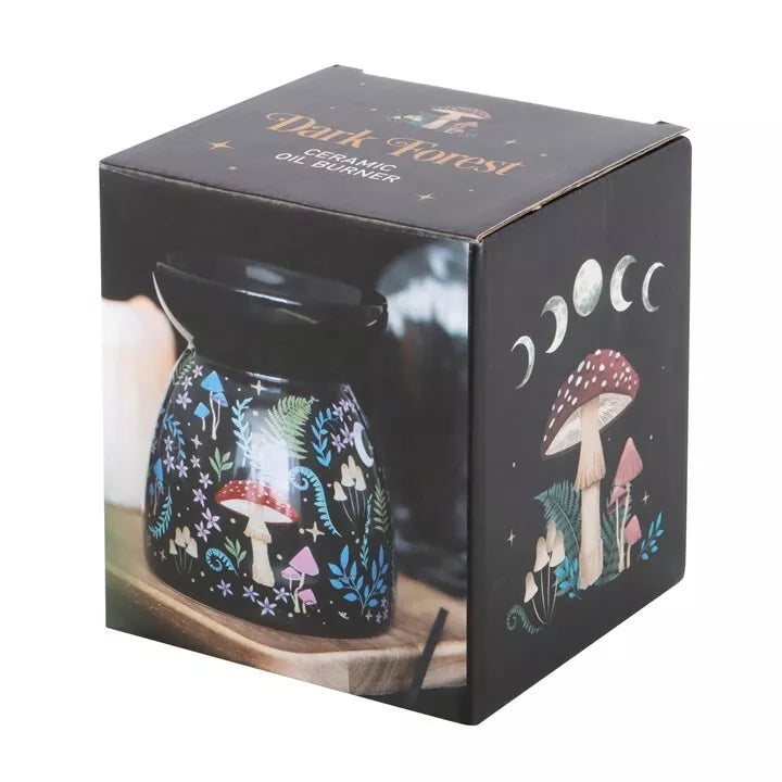 🍄✨ Ceramic Black Round Dark Forest Mushroom Tea Light Wax Melt / Oil Burner ✨🍄