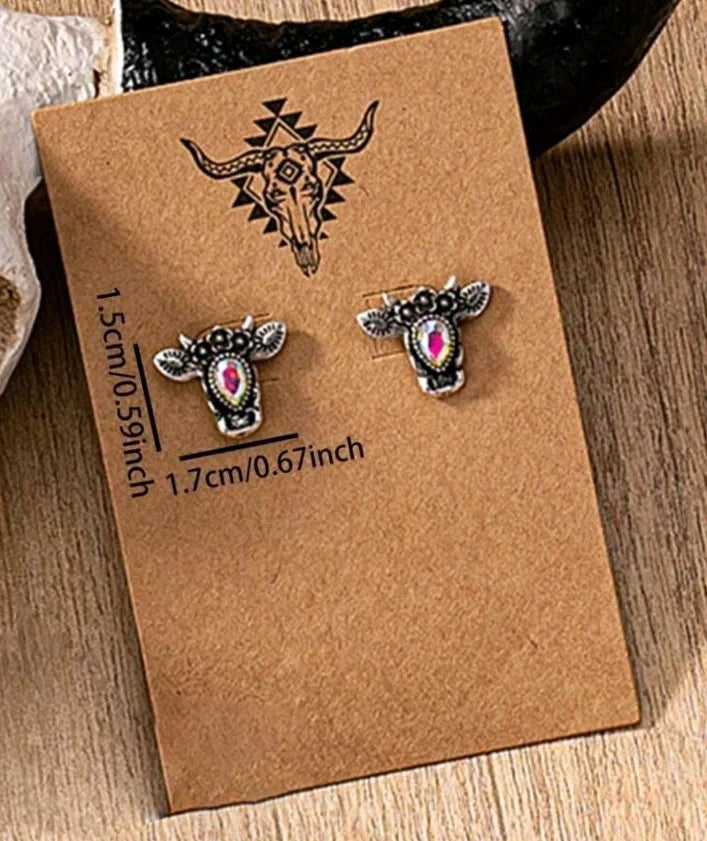 🐮 Diamante Highland Cow Stud Earrings 🐮