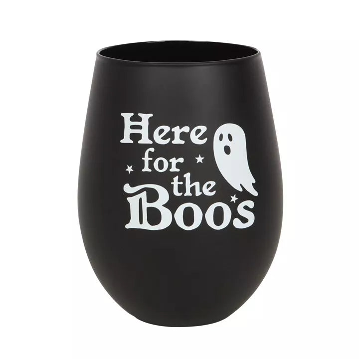 👻🍷 Stemless Wine Glass – “Here for the Boos” 🍷👻