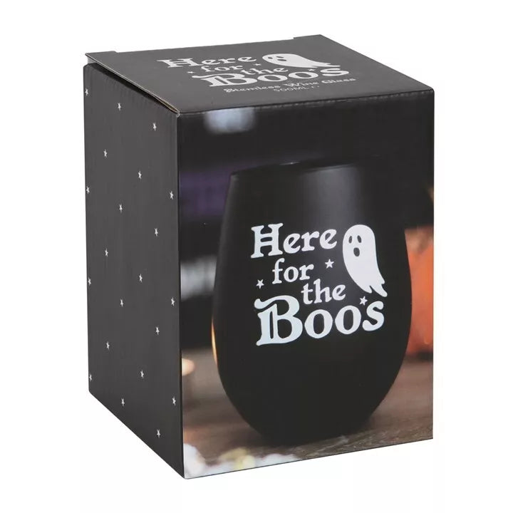 👻🍷 Stemless Wine Glass – “Here for the Boos” 🍷👻