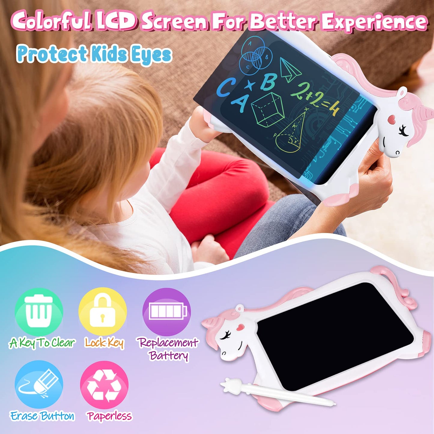 🦄✨ 10-Inch Unicorn LCD Drawing Tablet for Kids ✨🦄