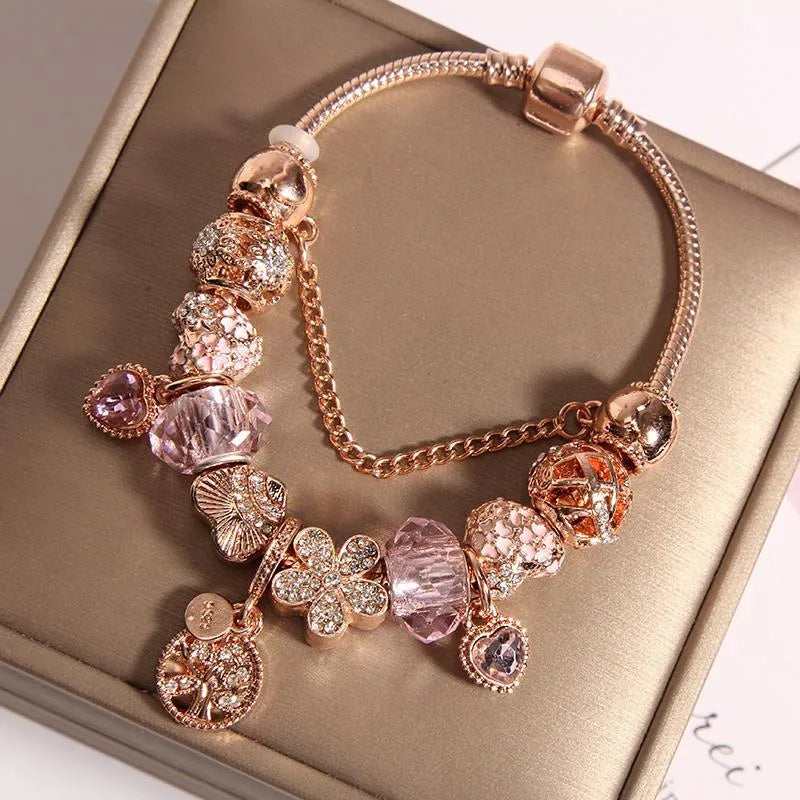 🌳 Pink Family Tree Crystal Fairy-Style Bracelet 🌳