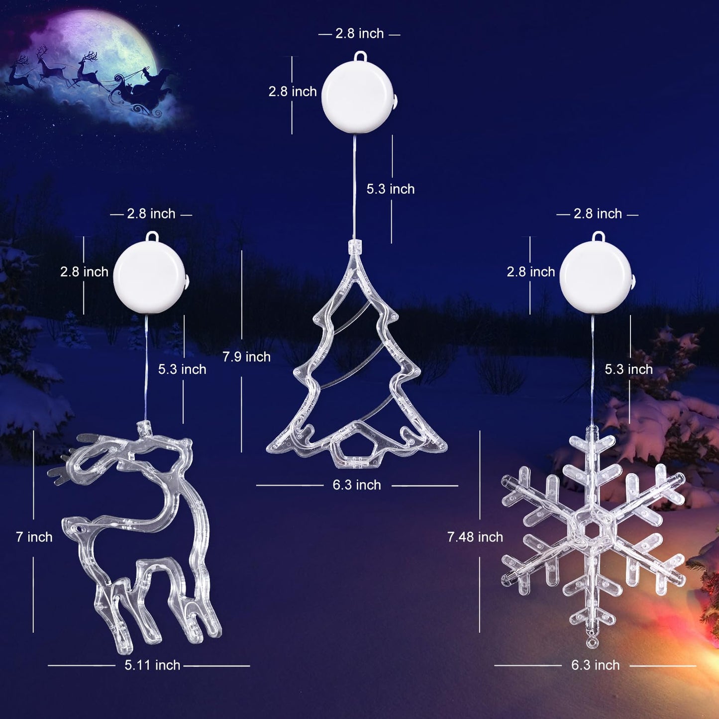 ✨🦌❄️ Warm White Reindeer & Snowflake Window Lights – 3 Pack ❄️🦌✨