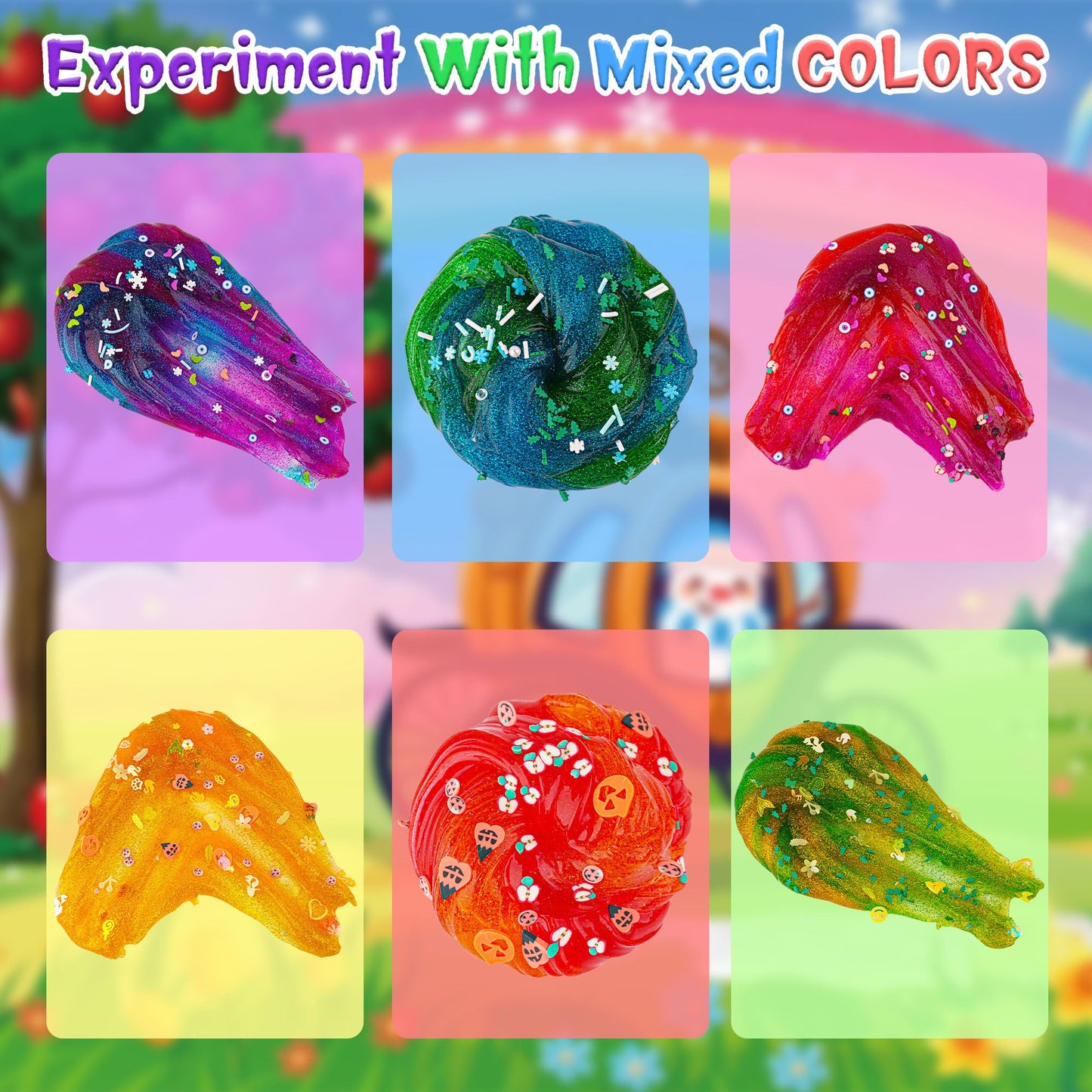 6 Pack Glitter Crunchy Slime Kit with Charms & Add-ins