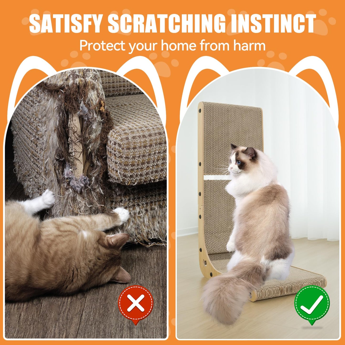 60cm Tall L Shape Cat Scratcher Pad with Catnip & Toy Ball