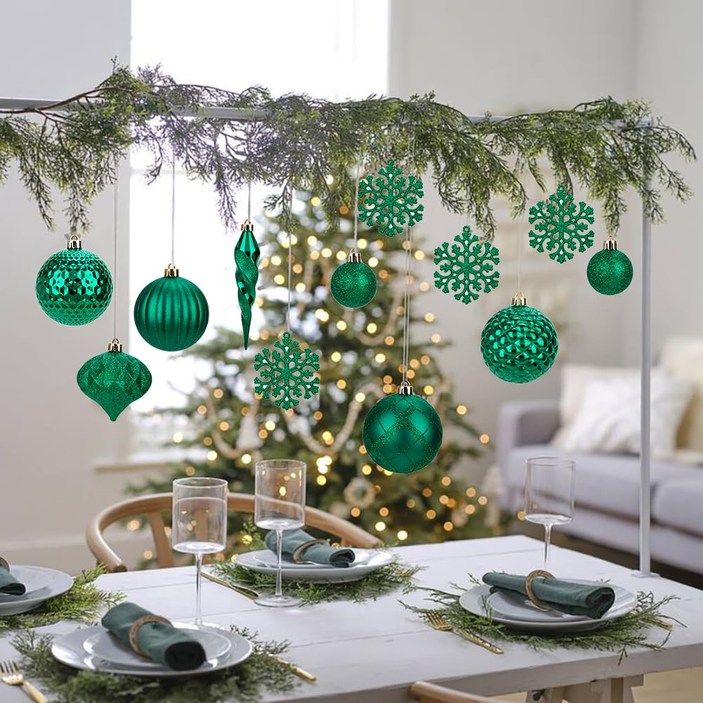 🌲 50pcs Dark Green Shatterproof Christmas Bauble Set 🌲