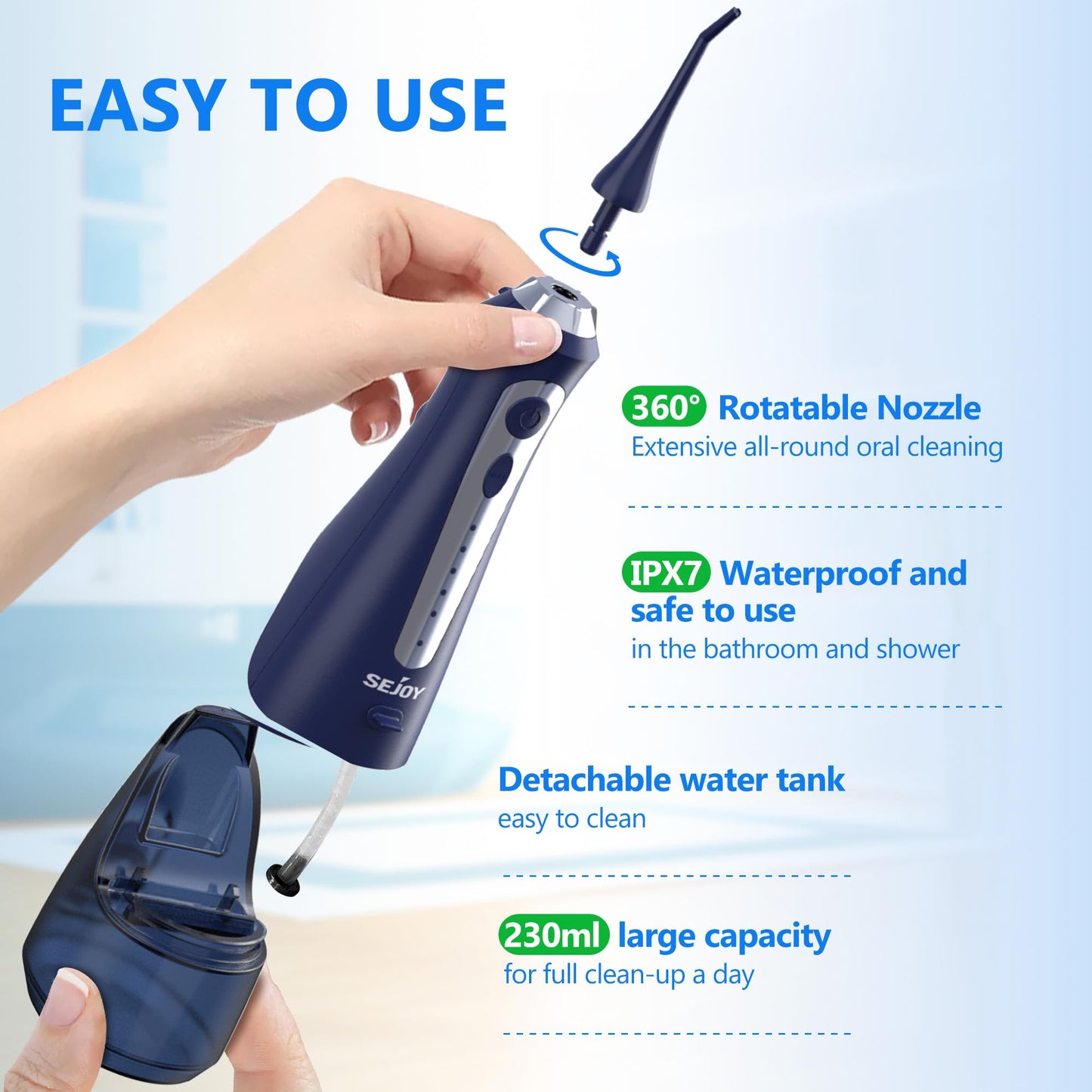 Rechargeable Cordless Water Flosser for Teeth - Blue