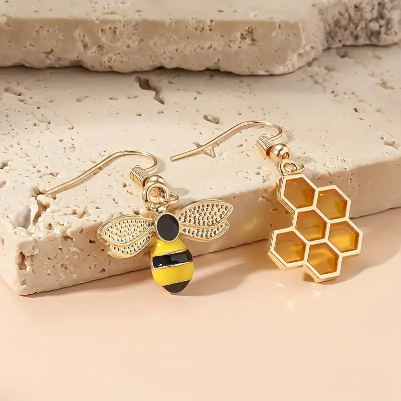 Honeycomb Bee Earrings