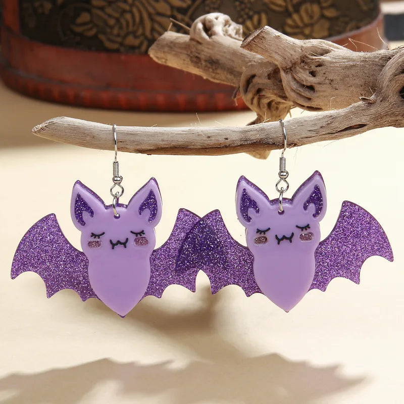 Glittery Lilac Bat Earrings