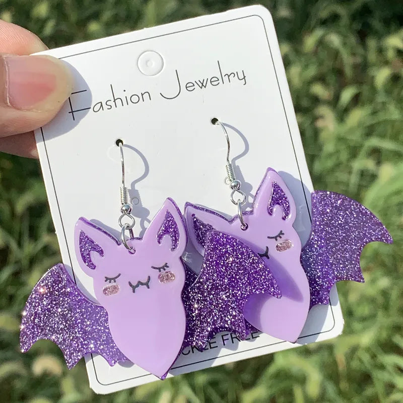 Glittery Lilac Bat Earrings