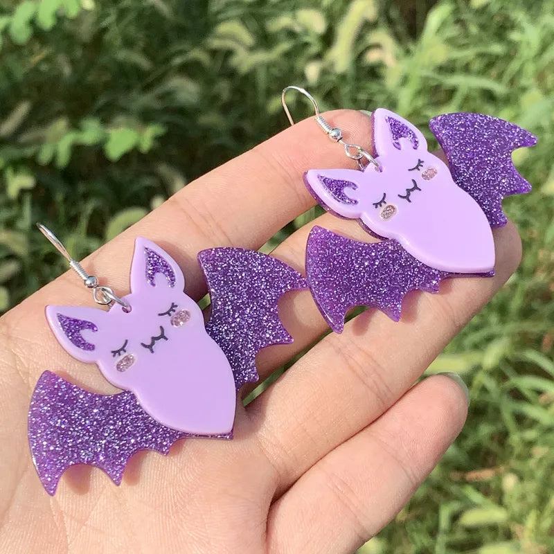 Glittery Lilac Bat Earrings