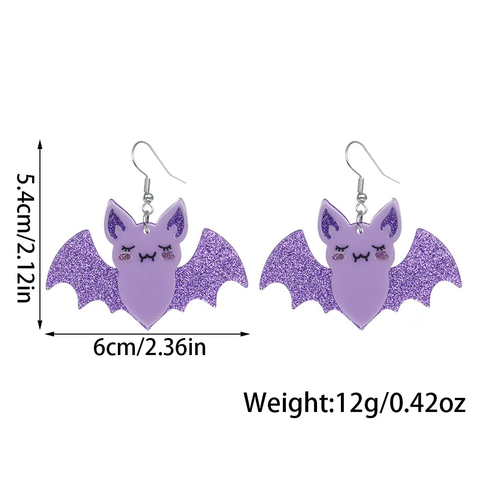 Glittery Lilac Bat Earrings
