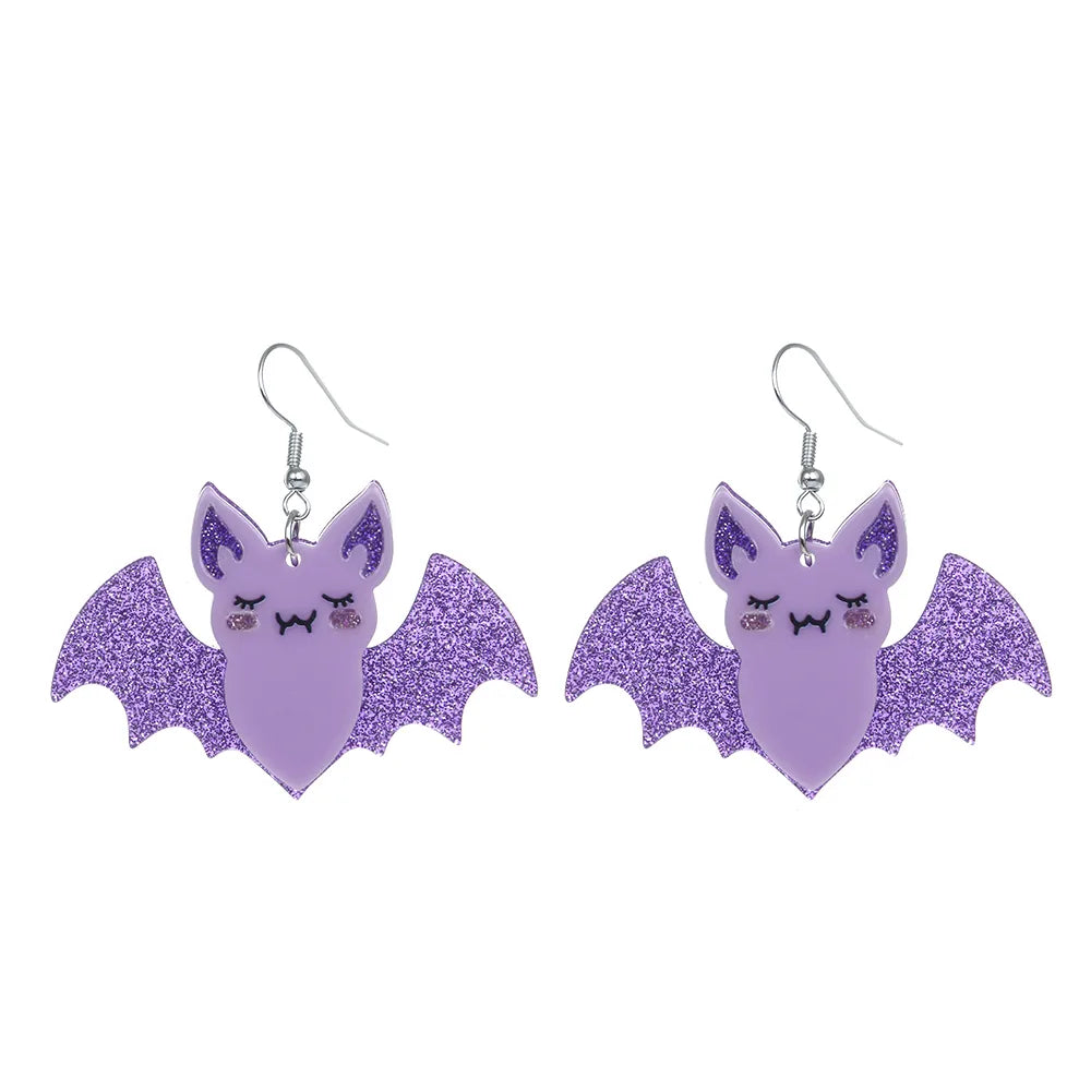 Glittery Lilac Bat Earrings