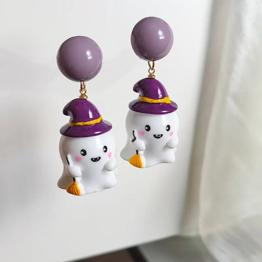 👻 Purple Witch Hat Ghost Earrings 💜