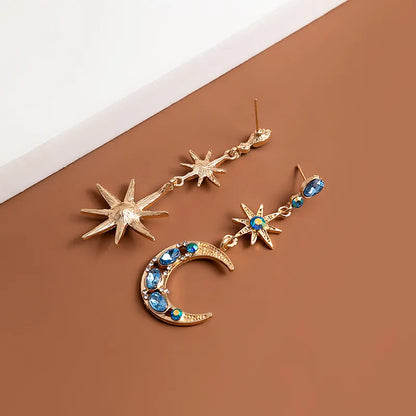 🌙💙 Retro Star & Moon Rhinestone Drop Earrings 💙🌙