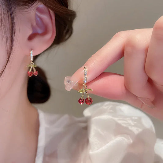 🍒 Gold Sparkly Diamante Cherry Earrings 🍒