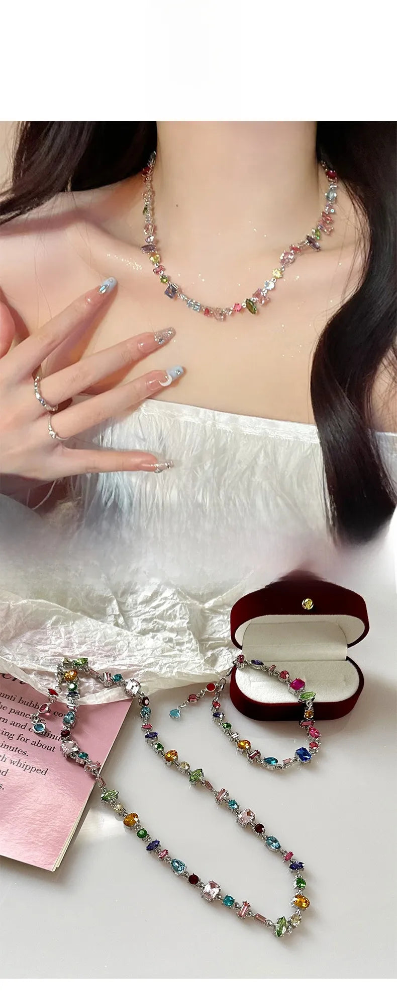 🌈 Crystal Candy Rhinestone Bracelet & Necklace Set 🌈