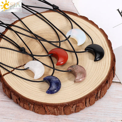 🌙 Natural Crystal Crescent Moon Necklaces 🌙