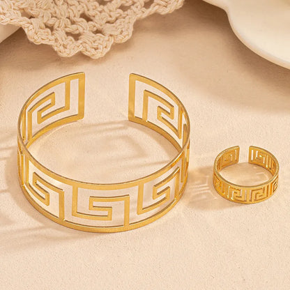 Vintage Style Geometric Ring & Bangle Set