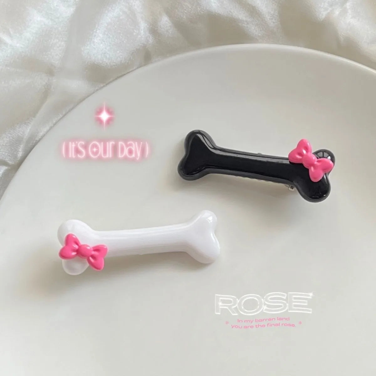 🎀 4pc Bone & Bow Hairclip Set 🎀
