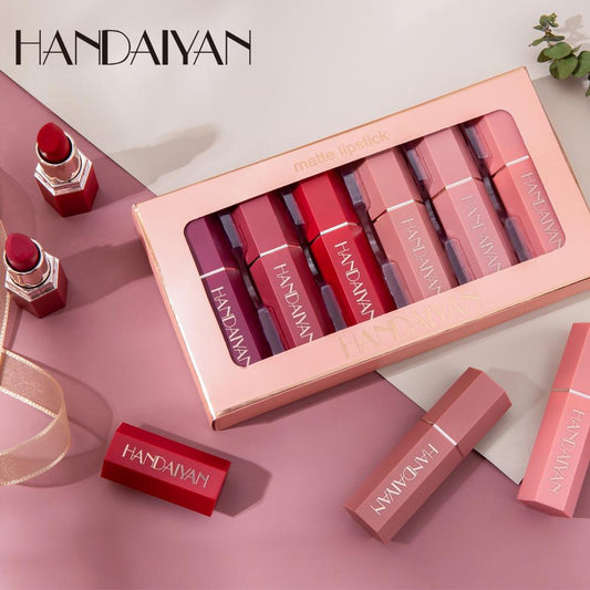 6pc Lip Gloss Matte Velvet Non-stick Lipstick Set
