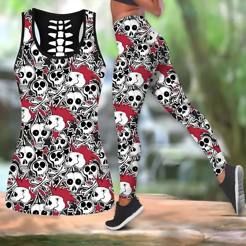 🖤🌙 Gothic 2PC Leggings Co-Ord Sets - Punk Skull 🌙🖤