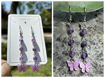 🦋💎 Original Natural Crystal Butterfly Earrings 💎🦋