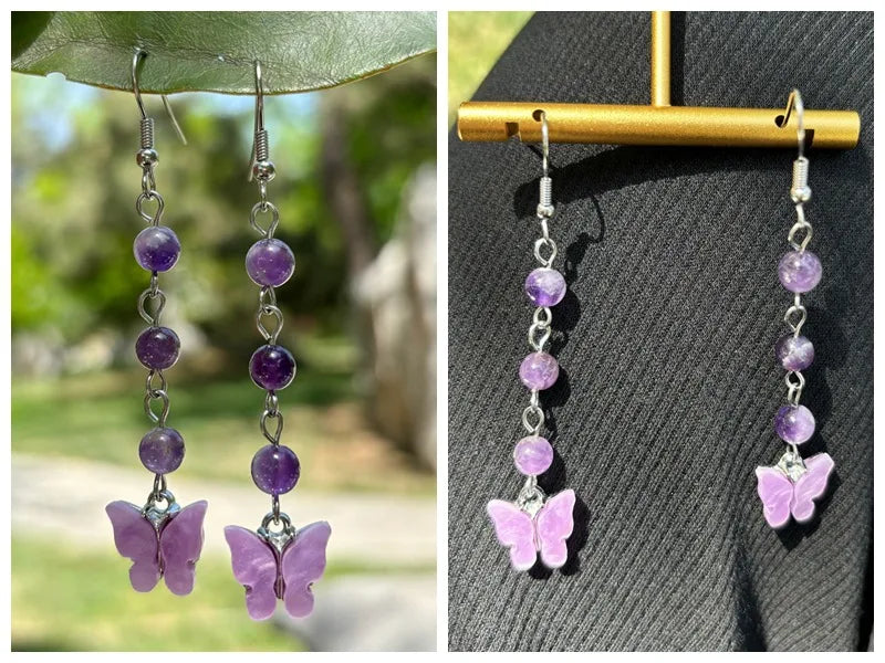 🦋💎 Original Natural Crystal Butterfly Earrings 💎🦋