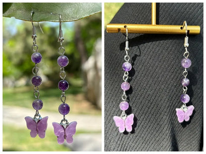 🦋💎 Original Natural Crystal Butterfly Earrings 💎🦋